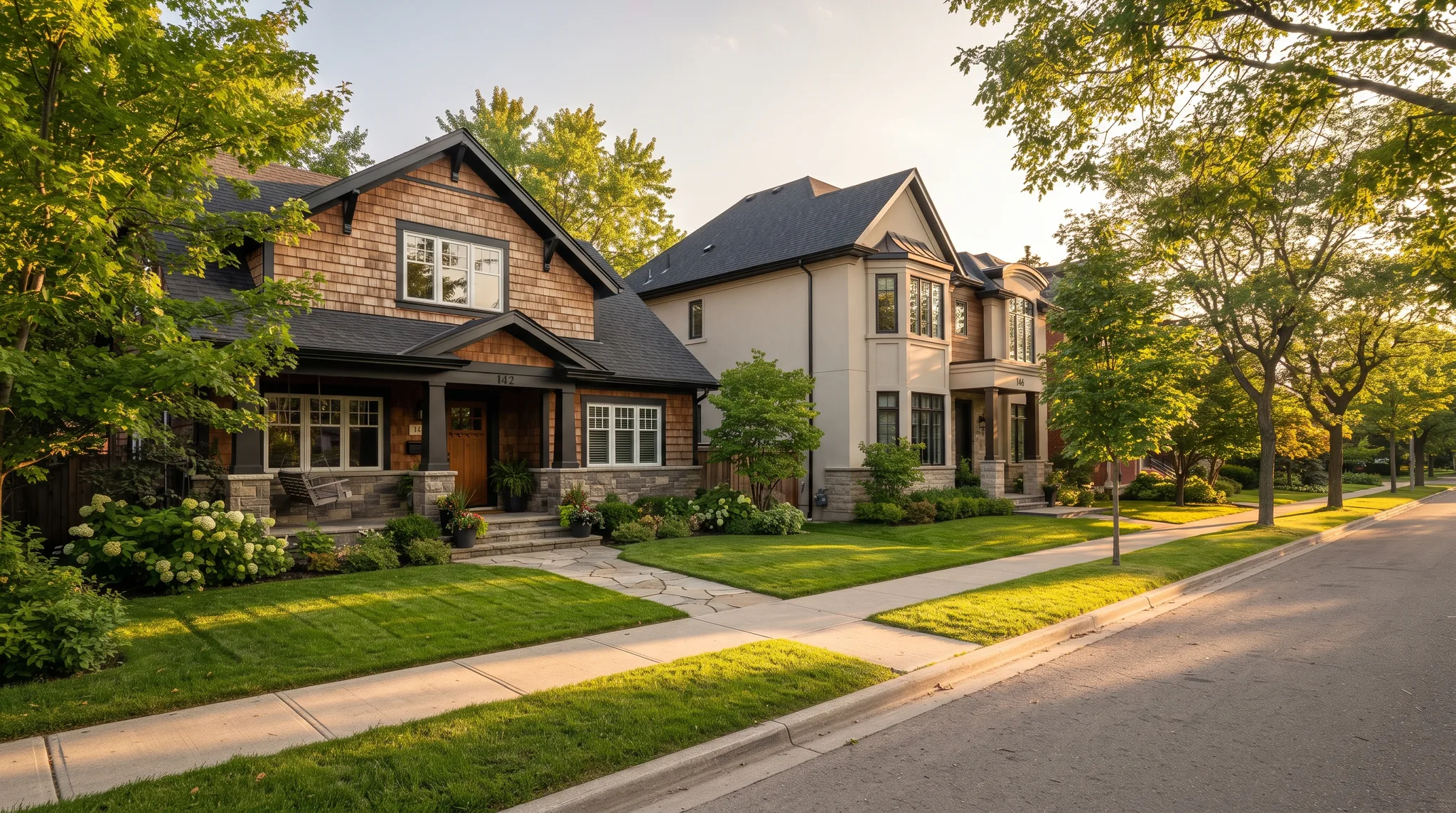 Two neighboring homes on a residential street