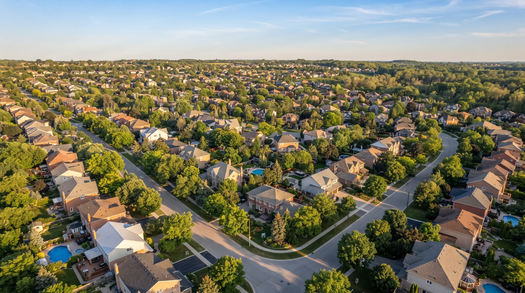 Overhead view of a suburban neighborhood